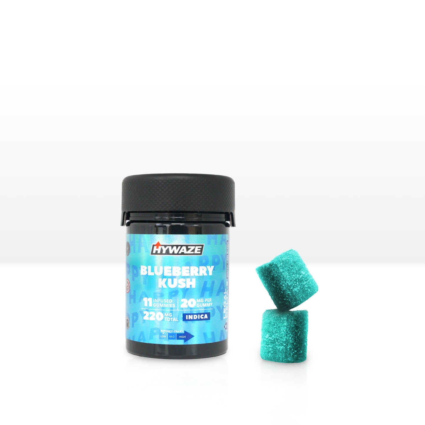 Hywaze Blueberry Kush, Indica, 220mg gummies, 11ct, front side