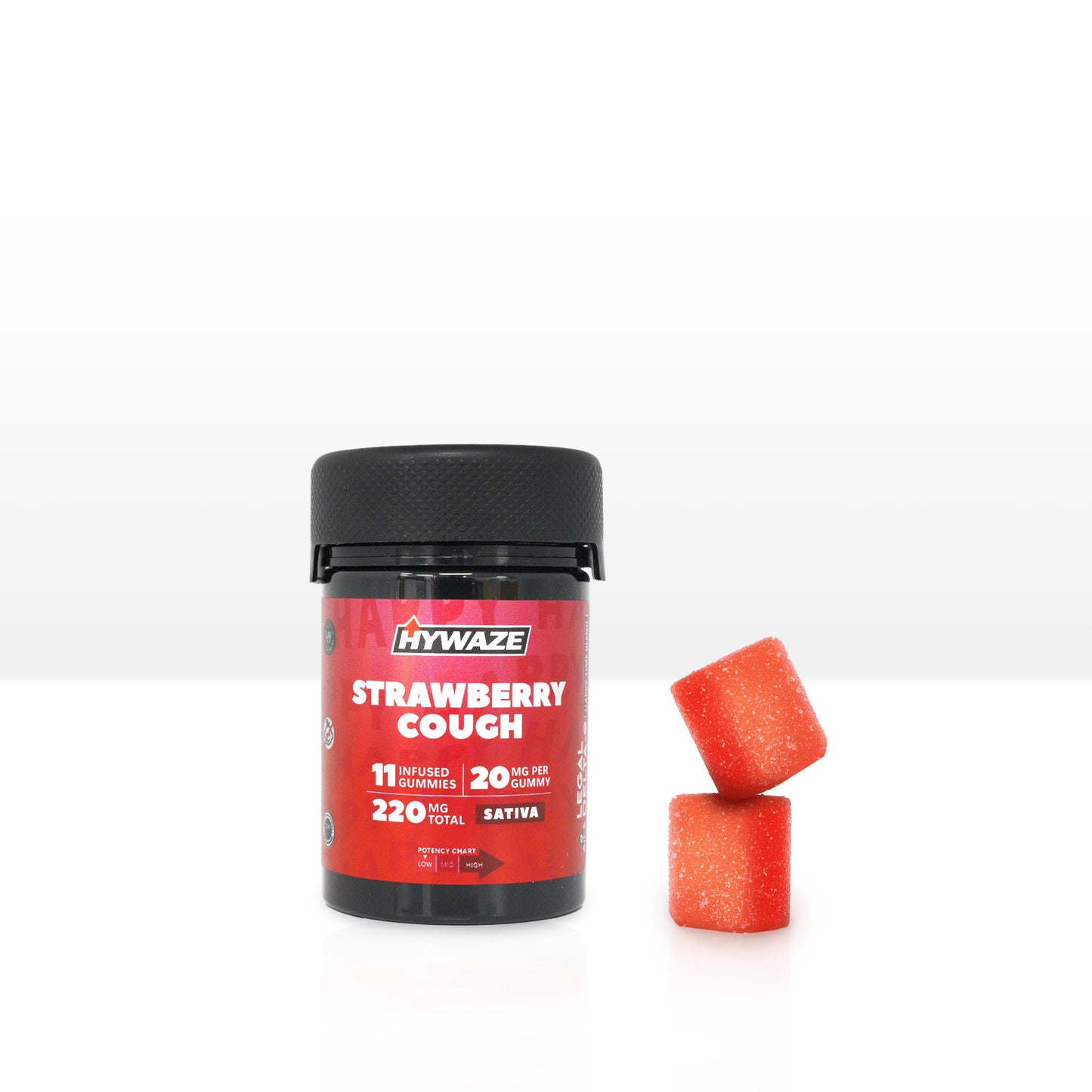 Hywaze Strawberry Cough, Sativa, 220mg gummies, 11ct, front side