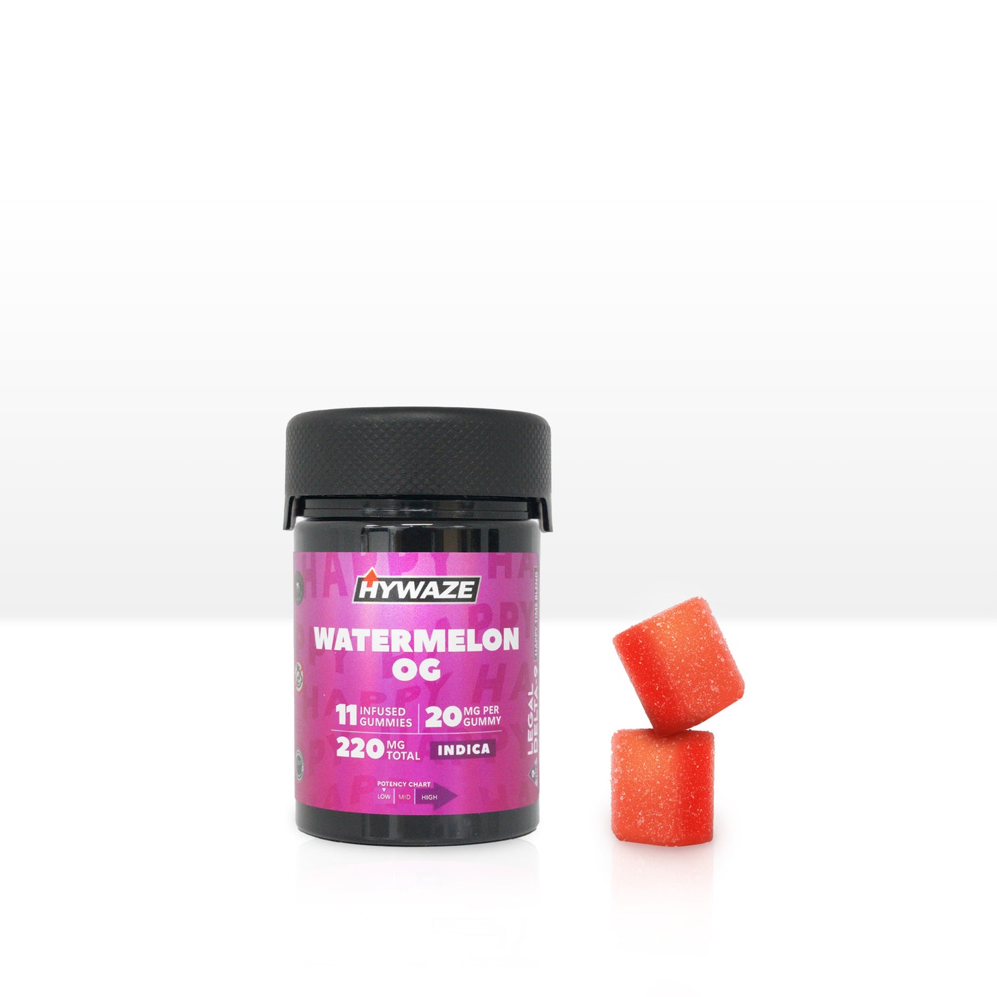 Hywaze Watermelon OG, indica, 220mg gummies, 11ct, front side