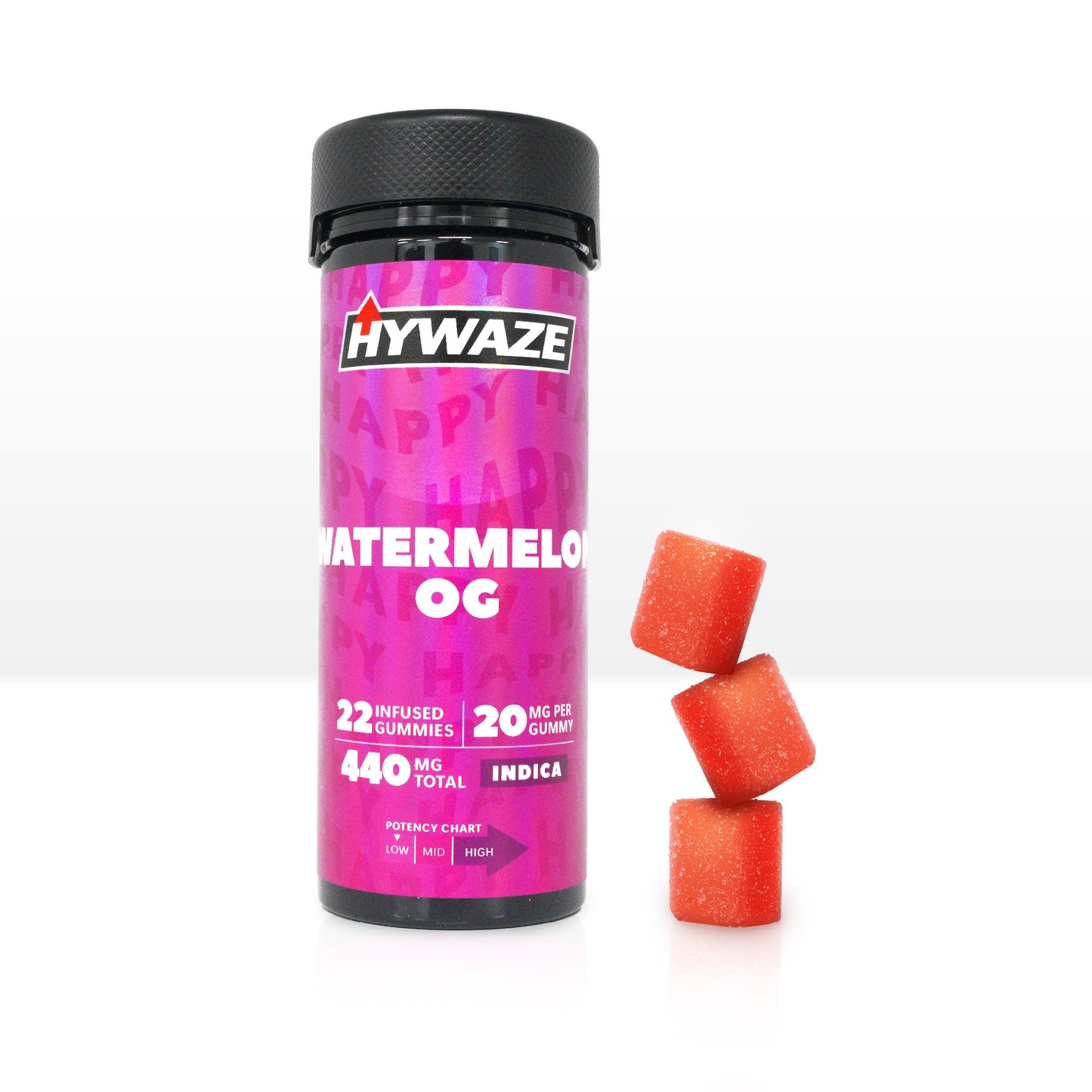 Hywaze Watermelon OG, indica, 440mg gummies, front side