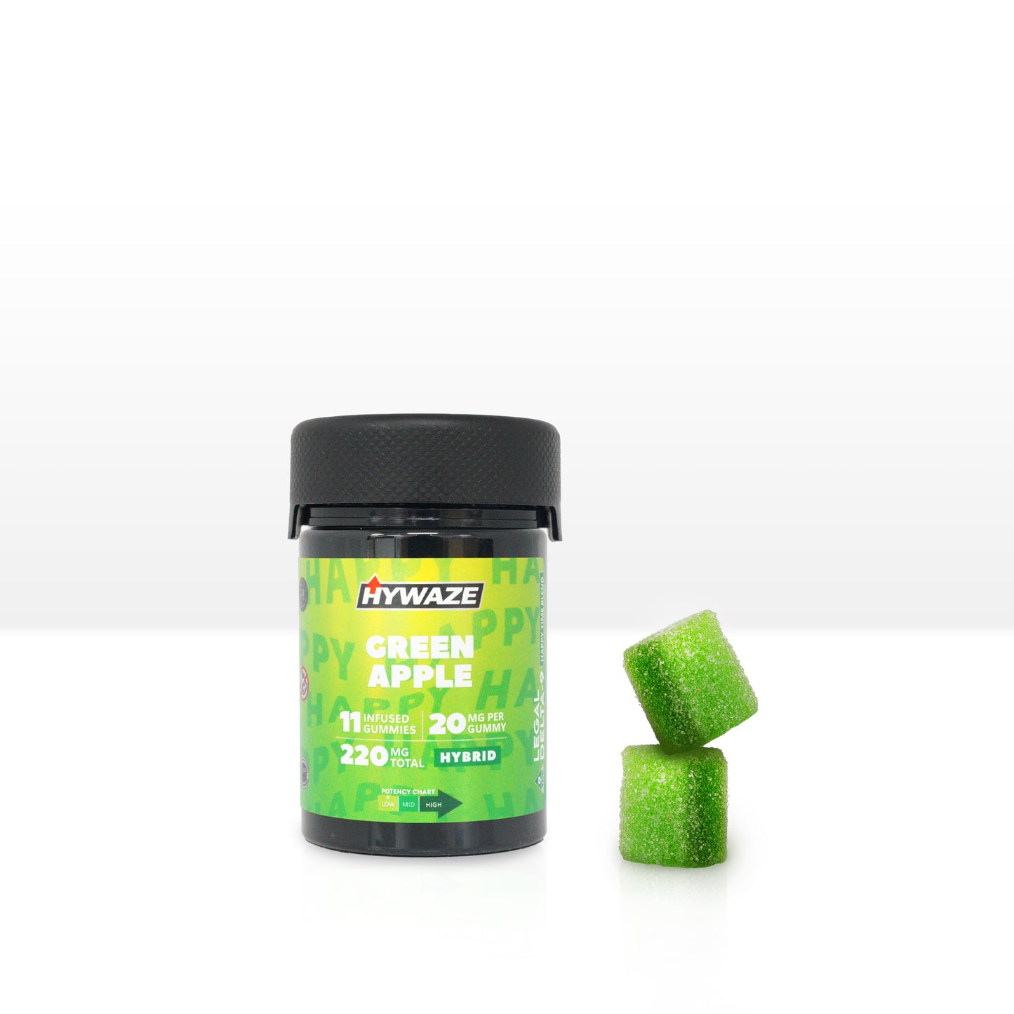 Hywaze Green Apple, Hybrid, 220mg gummies, 11ct, front side