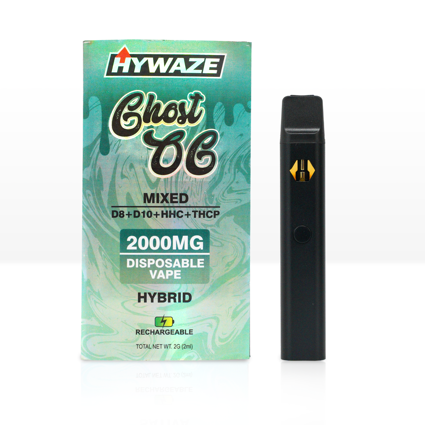 HYWAZE Ghost OG, Mixed, D8, 10, HHC, THCP, 2000mg disposable, hybrid, rechargeable, front side