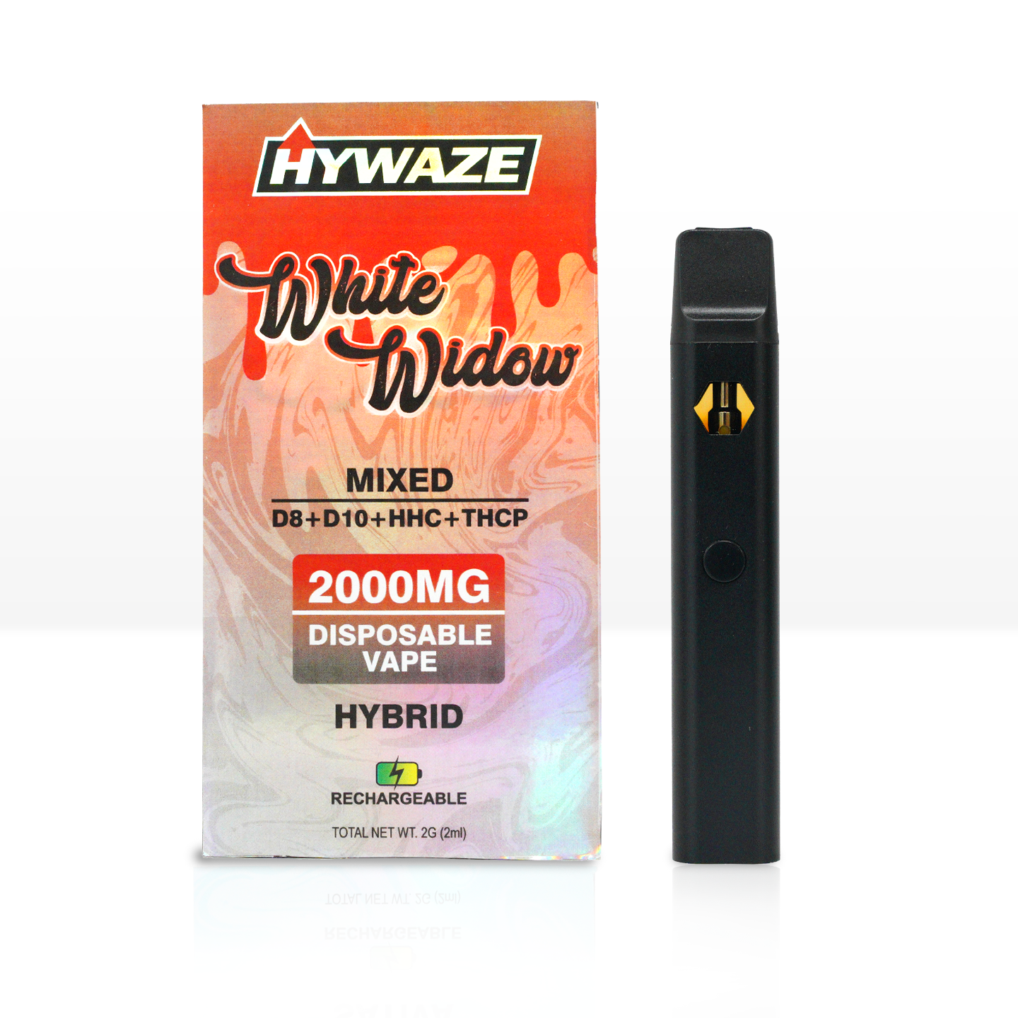HYWAZE White Widow, Mixed, D8, 10, HHC, THCP, 2000mg disposable, hybrid, rechargeable, front side