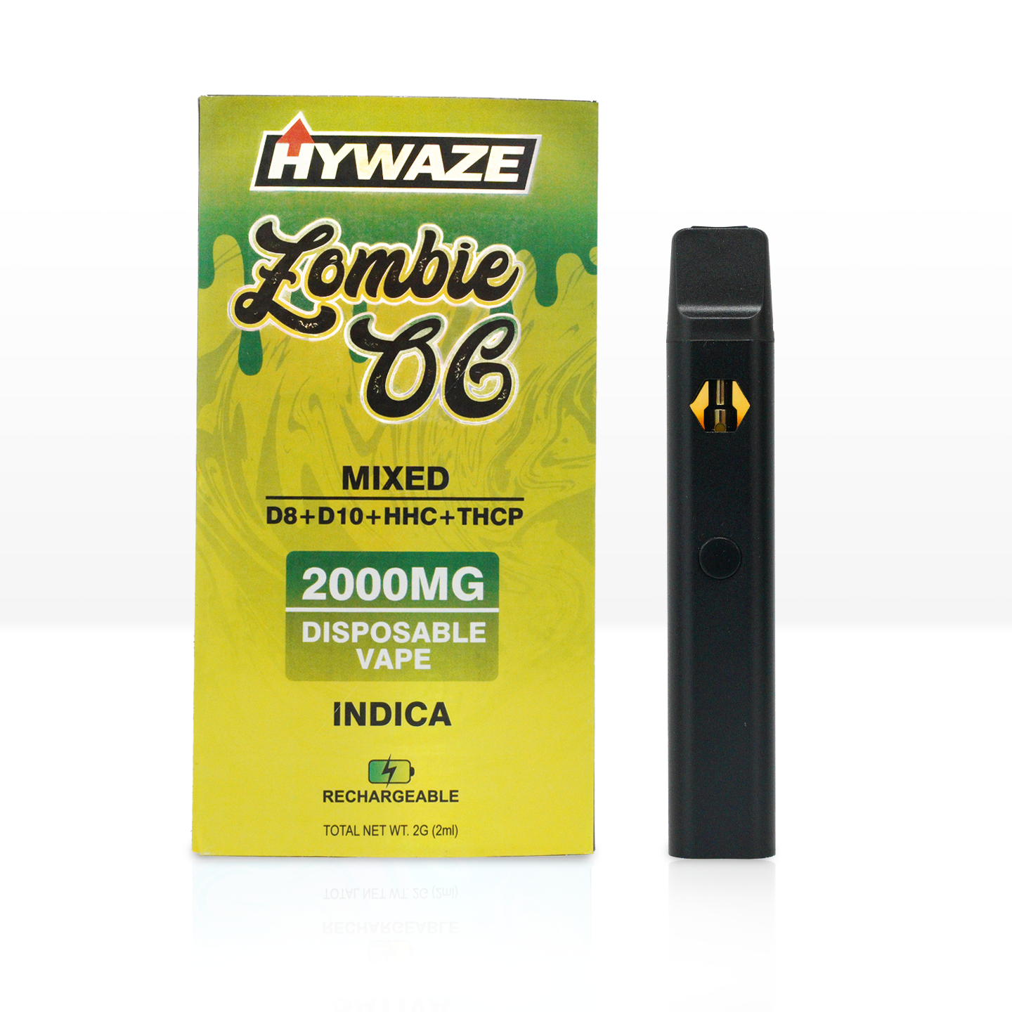 HYWAZE Zombie OG, Mixed, D8, 10, HHC, THCP, 2000mg disposable, indica, rechargeable, front side