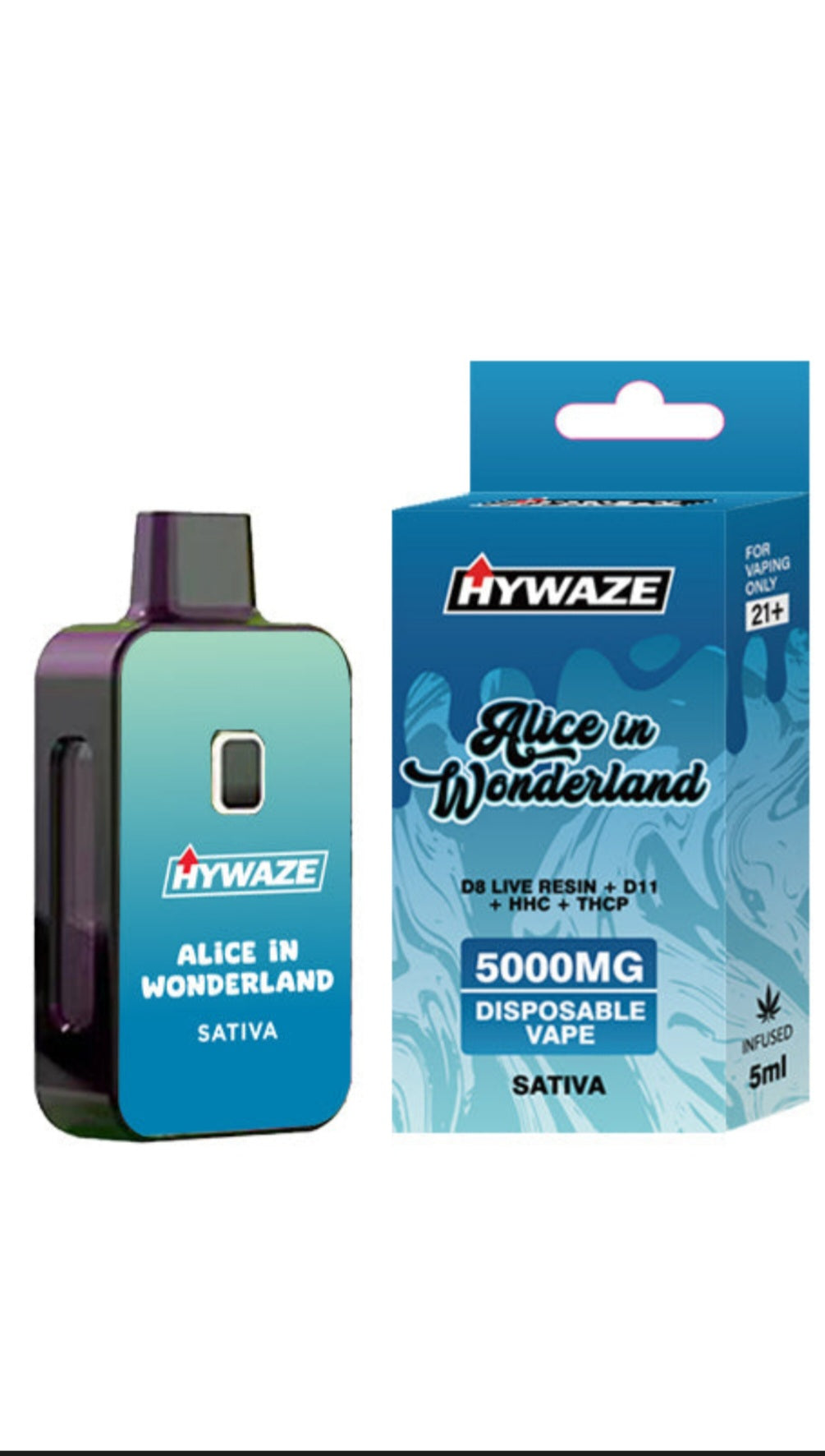 HYWAZE Alice in Wonderland, 5000mg disposable, sativa, front side