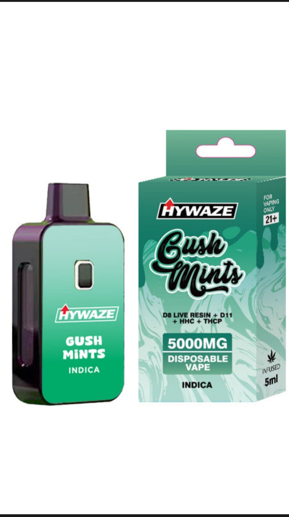 HYWAZE Gush Mints, 5000mg disposable, indica, front side